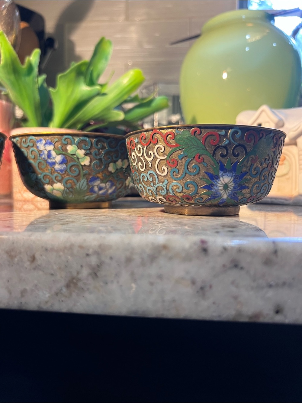 Set of 3 Amazing & Rare Floral Cloisonné Bowls, expect some imperfections - Picture 14 of 16